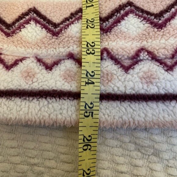 Como Vintage Cream & Burgundy Geometric Fleece Pullover Hoodie With Size M - Picture 6 of 6